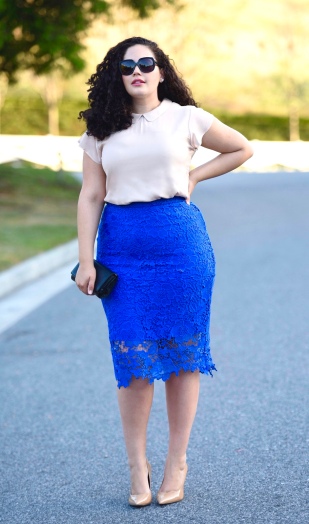 Floral Lace Overlay Pencil Skirt